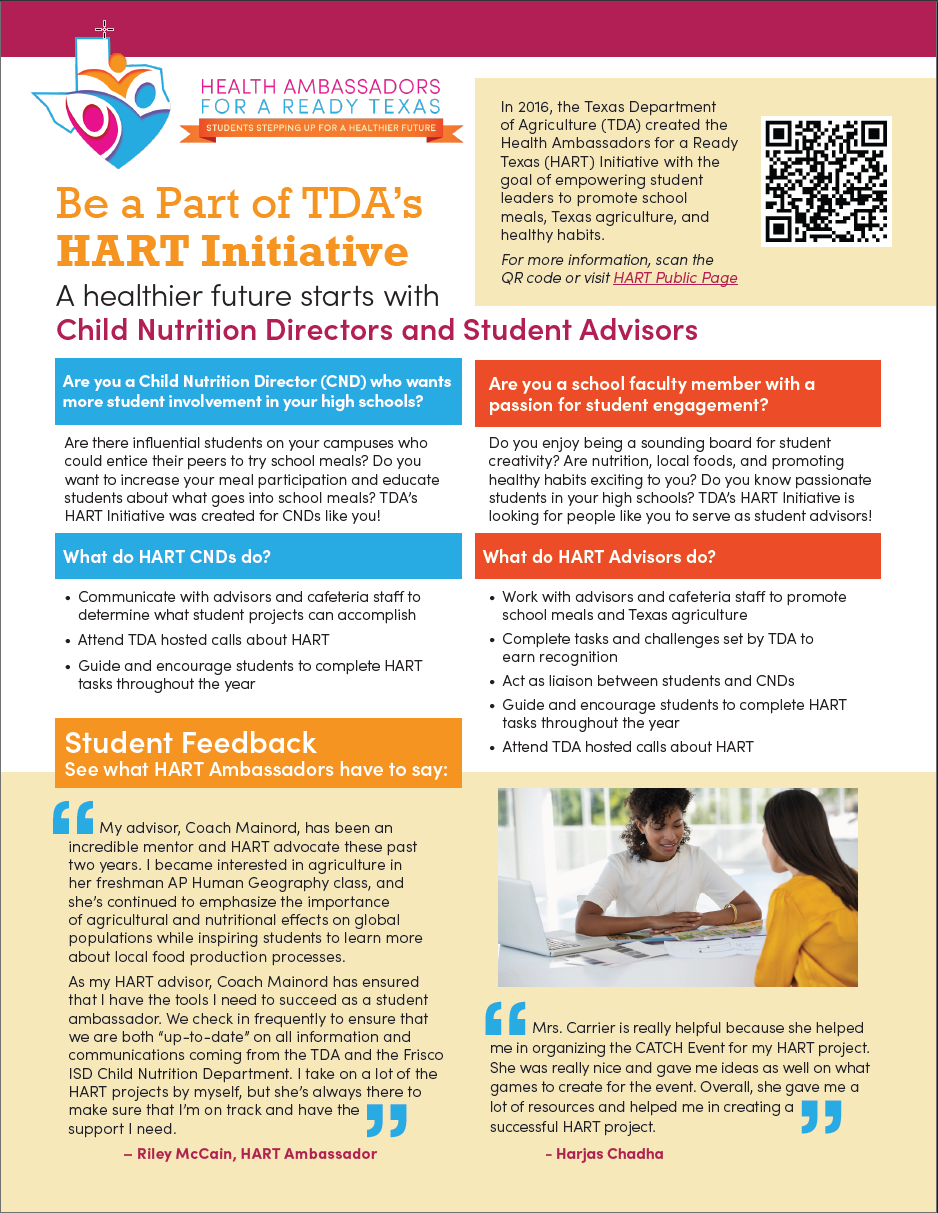 role of student advisors and child nutrition directors in this flyer
